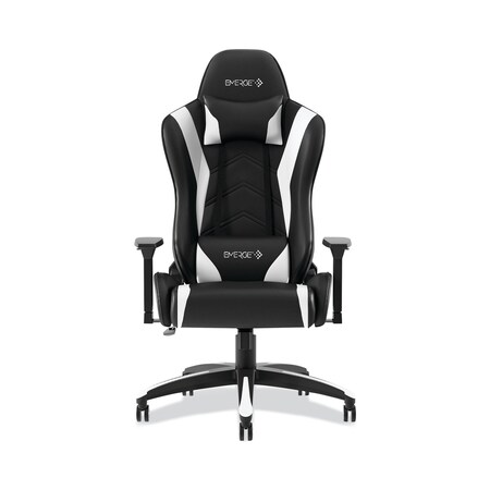 Emerge Vartan Bonded Leather Gaming Chair, White/Black Seat, White/Black Back, Black Base 58542-CC